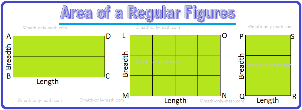 Area of a rectangle is discussed here. We know, that a rectangle has length and breadth.  Let us look at the rectangle given below.  Each rectangle is made of squares. The side of each square is 1 cm long. The area of each square is 1 square centimeter.