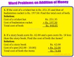 Word Problems on Addition of Money