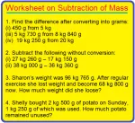 Worksheet on Subtraction of Mass