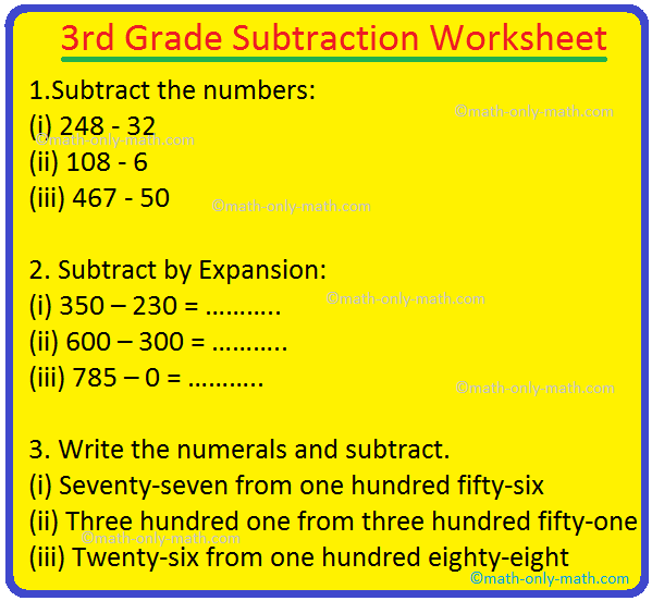 subtraction worksheets for 3rd grade