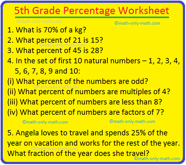 5th Grade Percentage Worksheet