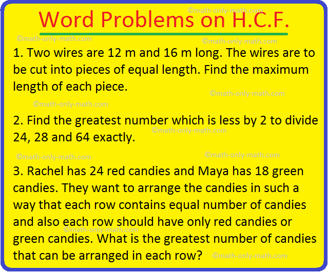 Word Problems On H C F H C F Word Problems Highest Common Factor