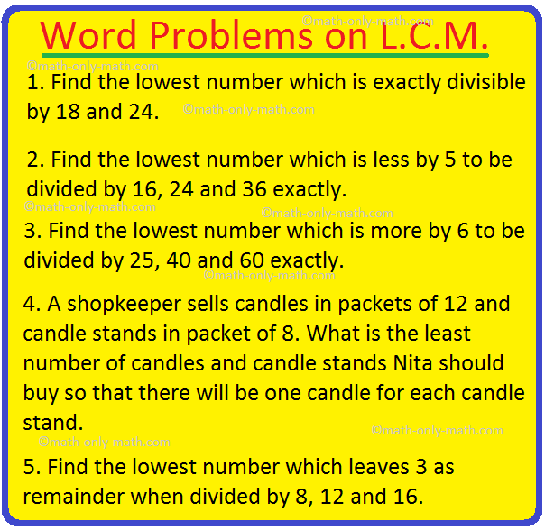 Word Problems On L C M L C M Word Problems Questions On LCM