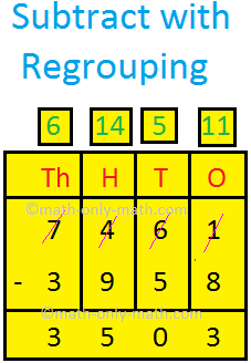 subtraction with regrouping 4 digit subtraction worksheet answers