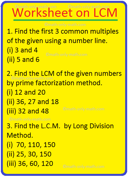 Worksheet on L.C.M. | Least Common Multiple Worksheets |LCM Worksheets