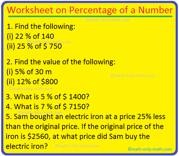 worksheet on percentage of a number find the percent of a number