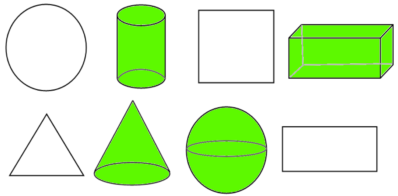 Colour the Solid Shapes in Green